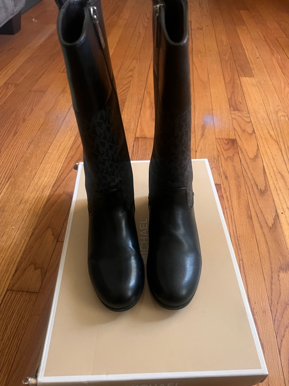 MICHAEL Michael Kors Black Leather and Logo Mid-Calf Boots Girl Boots
